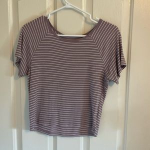 American Eagle large light purple and white stripped ribbed top.